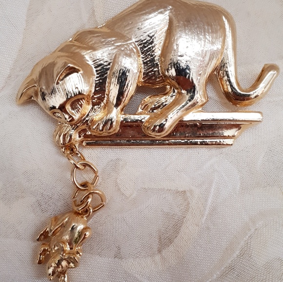 Wonderful gold tone articulated cat pin brooch - Picture 4 of 6